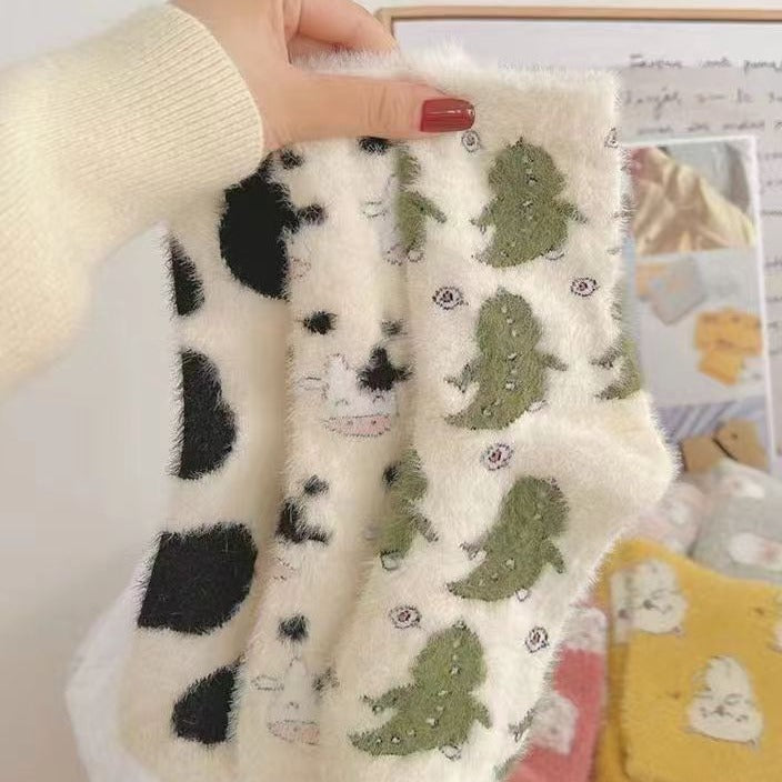 Women's Fashion Mink Fur Cute Warm Mid-calf Length Socks