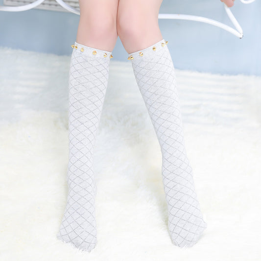Gekämmte Baumwolle Nieten Mesh Socken Baumwollsocken Mädchensocken