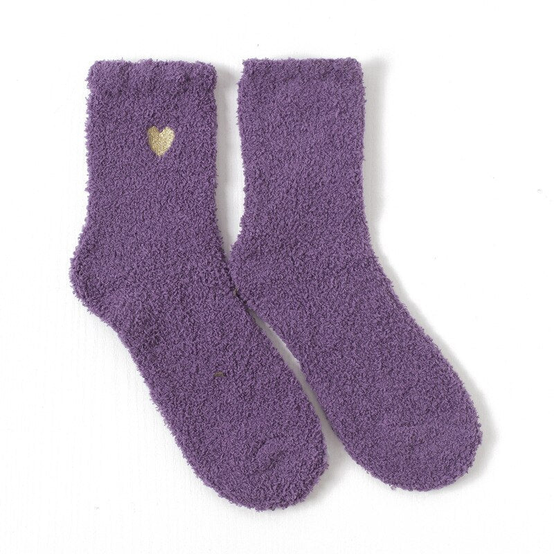 秋冬刺繡愛心珊瑚絨襪