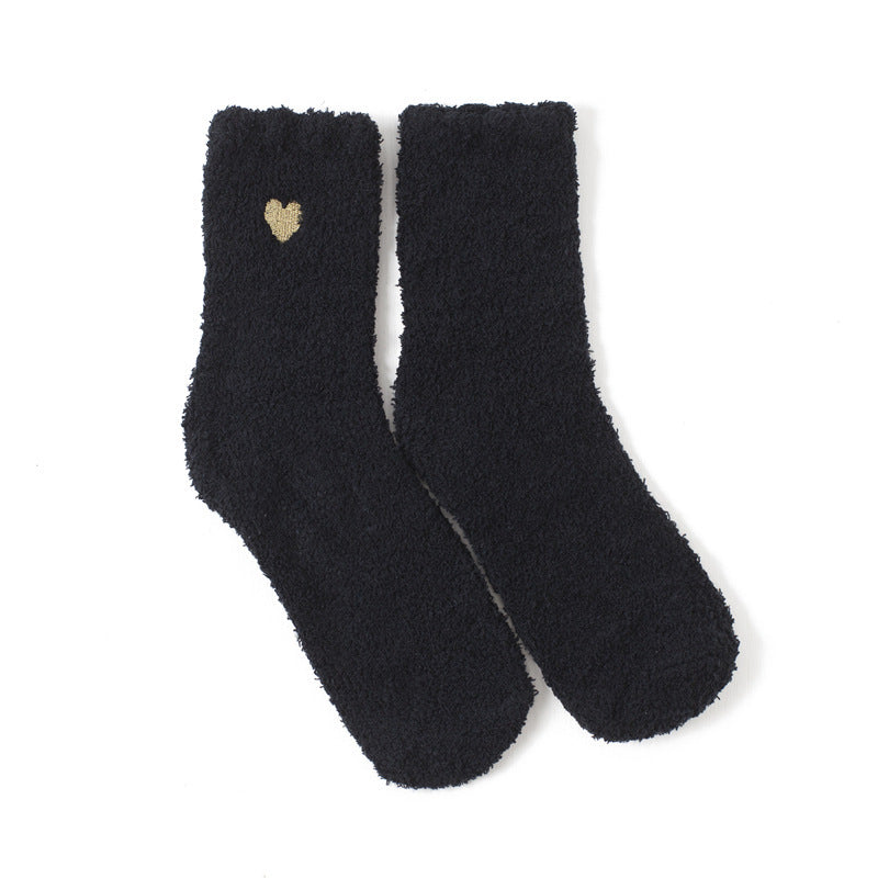 秋冬刺繡愛心珊瑚絨襪