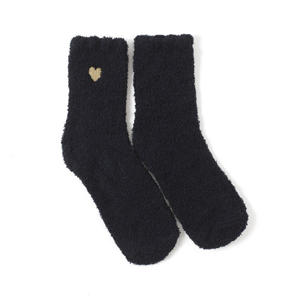 秋冬刺繡愛心珊瑚絨襪