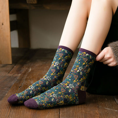 Socken Damen Tube Retro Kleine Blumen Geißblatt Mode Baumwollsocken