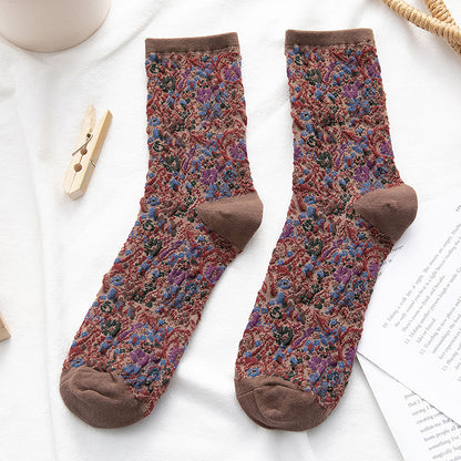 Socken Damen Tube Retro Kleine Blumen Geißblatt Mode Baumwollsocken