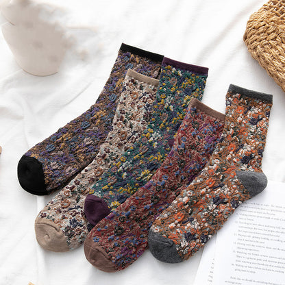 Socken Damen Tube Retro Kleine Blumen Geißblatt Mode Baumwollsocken