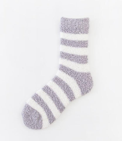 Coral Fleece Autumn And Winter Stripes In Tube Socks
