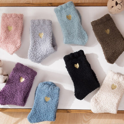 秋冬刺繡愛心珊瑚絨襪
