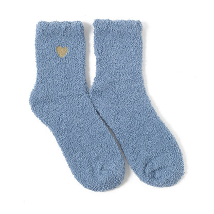 秋冬刺繡愛心珊瑚絨襪