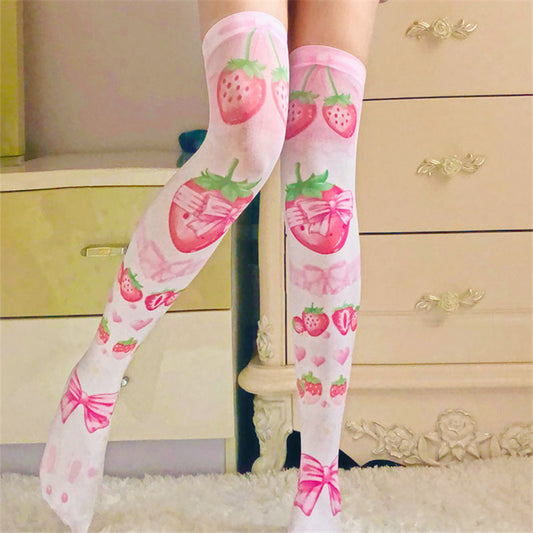 女款時尚簡約印花及膝襪