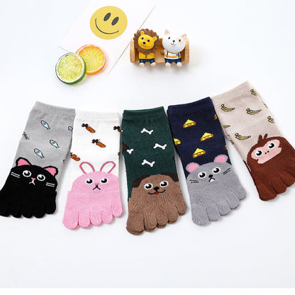 Fünf Zehensocken Baumwollsocken Niedlicher Cartoon